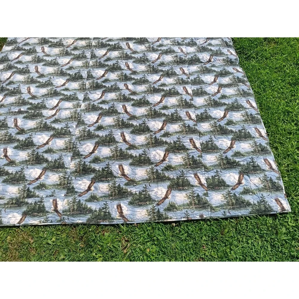 Homemade Eagle Woodland Quilt 94x95 Tree Applique Cabin Lodge Full/Queen Blanket